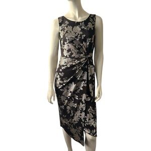 Connected Apparel Metallic Floral Sheath Dress 6 BLACK NWOT
